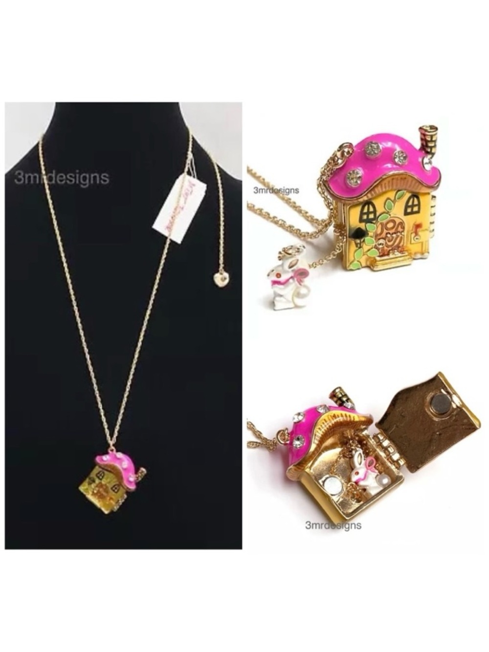 NWT Betsey J. 💋HUNNY BUNNY 12-K Gold Plated CZ Crystals Slider Long Necklace